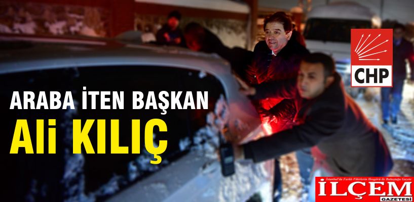 Karda araba iten Belediye Başkanı Ali Kılıç