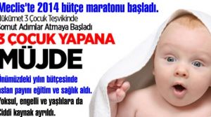 2014 bütçesinde 3 çocuk yapana sıfır vergi. Yoksul ve yaşlılara önemli bütçe ayrıldı.