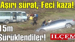 Minibüs ve otomobil çarpıştı. 15 metre aşağı arsaya sürüklendiler.